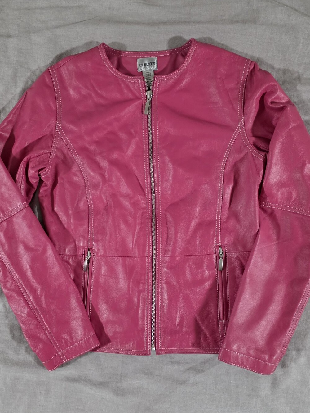 Chico's Women's Pink Leather Jacket Size 0